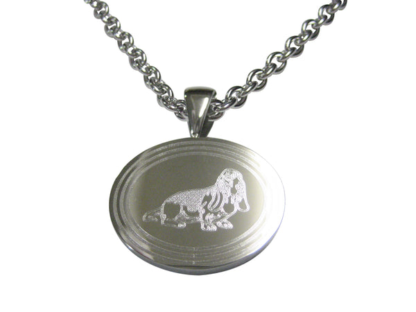Silver Toned Etched Oval Bloodhound Dog Pendant Necklace