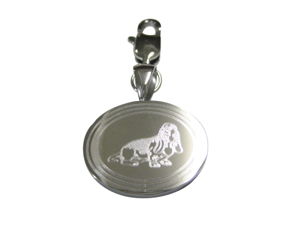 Silver Toned Etched Oval Bloodhound Dog Pendant Zipper Pull Charm
