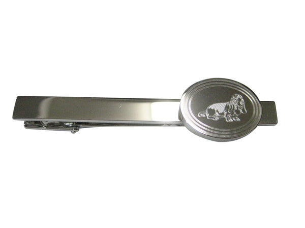 Silver Toned Etched Oval Bloodhound Dog Tie Clip