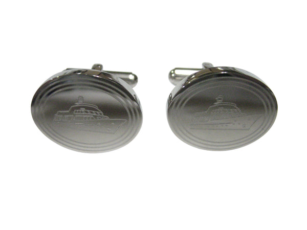 Silver Toned Etched Oval Boat Cufflinks