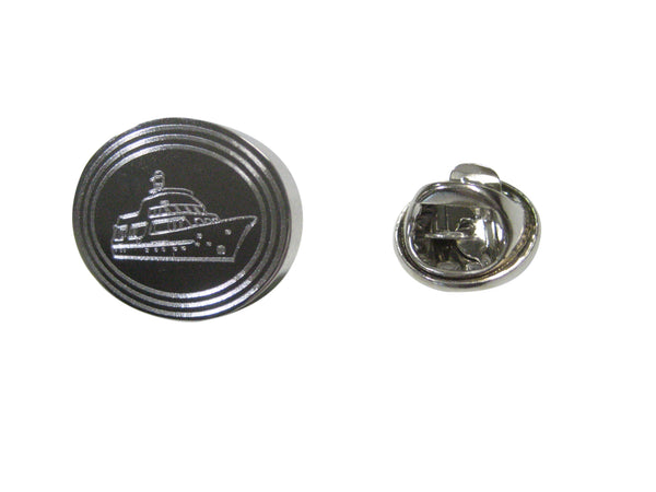 Silver Toned Etched Oval Boat Lapel Pin