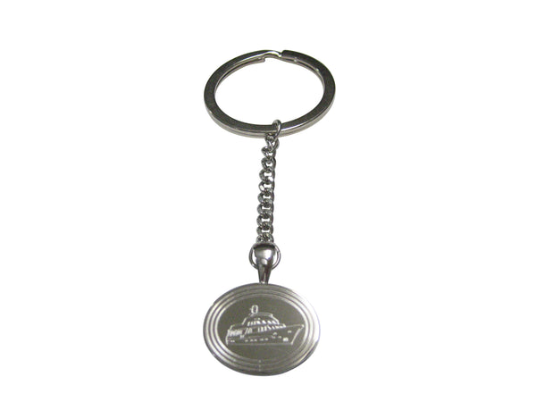 Silver Toned Etched Oval Boat Pendant Keychain
