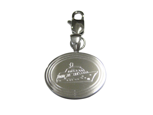 Silver Toned Etched Oval Boat Pendant Zipper Pull Charm