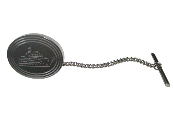 Silver Toned Etched Oval Boat Tie Tack