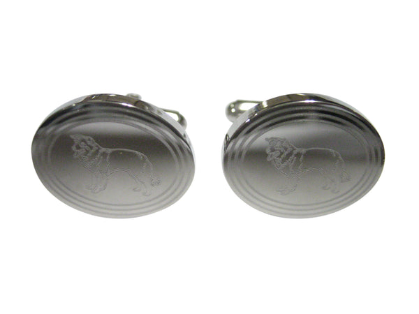 Silver Toned Etched Oval Border Collie Dog Cufflinks