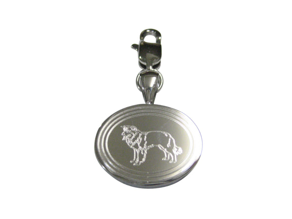 Silver Toned Etched Oval Border Collie Dog Pendant Zipper Pull Charm