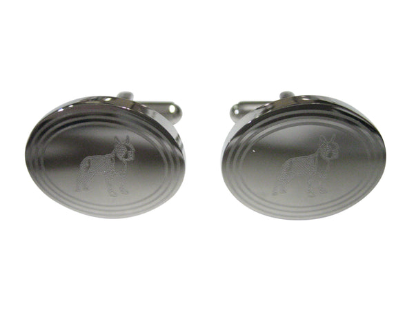 Silver Toned Etched Oval Boston Terrier Dog Cufflinks