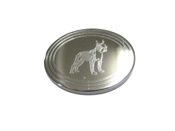 Silver Toned Etched Oval Boston Terrier Dog Magnet