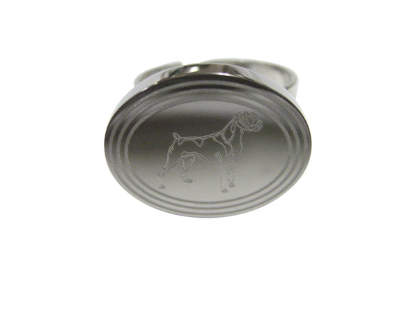 Silver Toned Etched Oval Boxer Dog Adjustable Size Fashion Ring