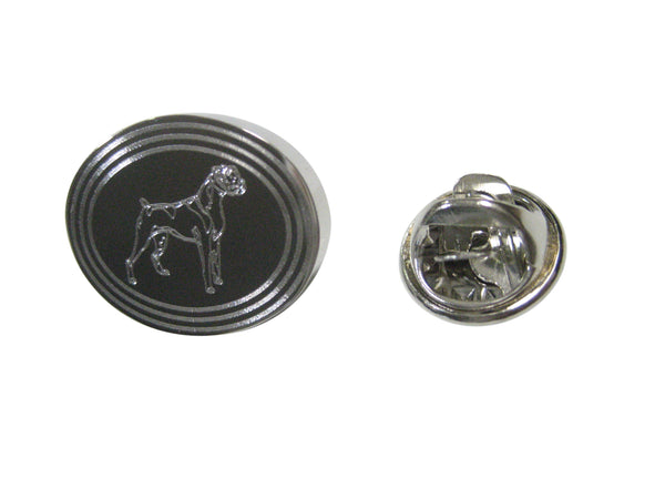 Silver Toned Etched Oval Boxer Dog Lapel Pin