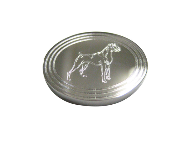Silver Toned Etched Oval Boxer Dog Magnet