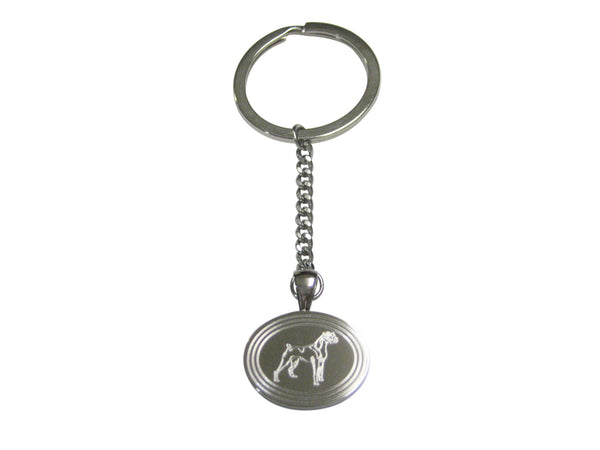 Silver Toned Etched Oval Boxer Dog Pendant Keychain