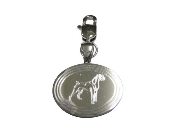 Silver Toned Etched Oval Boxer Dog Pendant Zipper Pull Charm