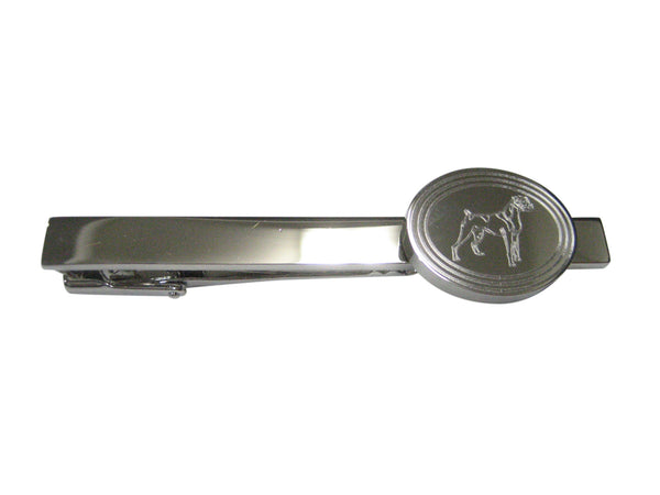 Silver Toned Etched Oval Boxer Dog Tie Clip