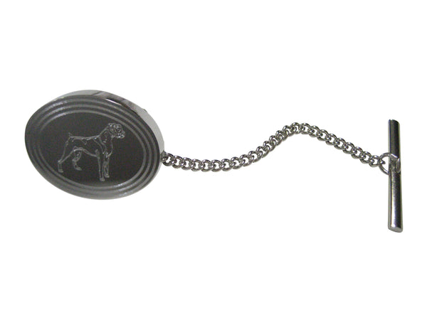Silver Toned Etched Oval Boxer Dog Tie Tack