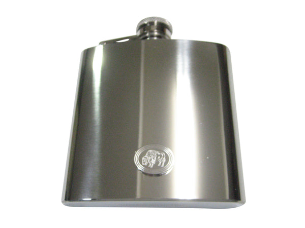 Silver Toned Etched Oval Buffalo 6oz Flask