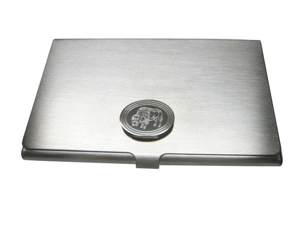 Silver Toned Etched Oval Buffalo Business Card Holder