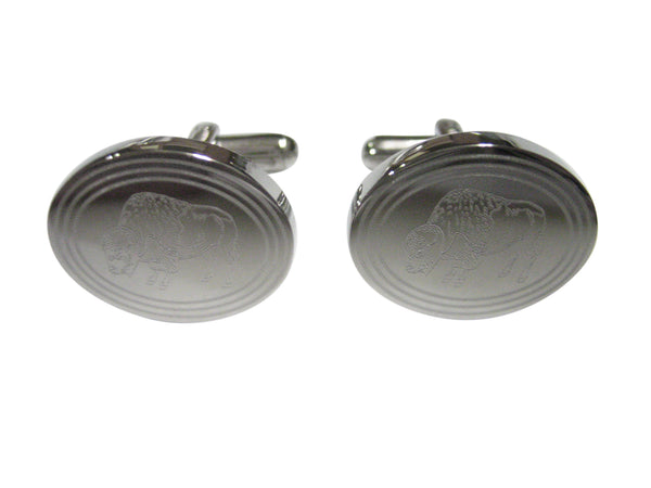 Silver Toned Etched Oval Buffalo Cufflinks