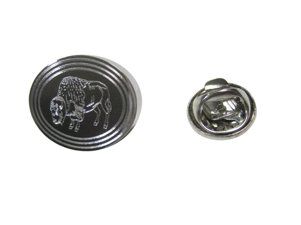 Silver Toned Etched Oval Buffalo Lapel Pin