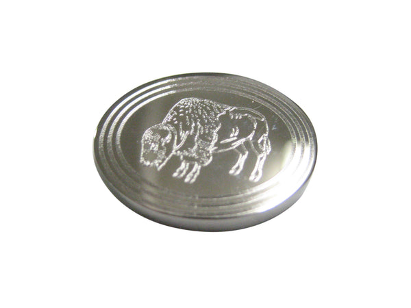 Silver Toned Etched Oval Buffalo Magnet