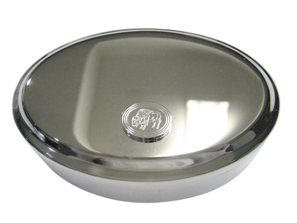Silver Toned Etched Oval Buffalo Oval Trinket Jewelry Box