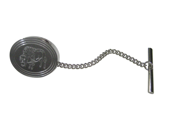 Silver Toned Etched Oval Buffalo Tie Tack
