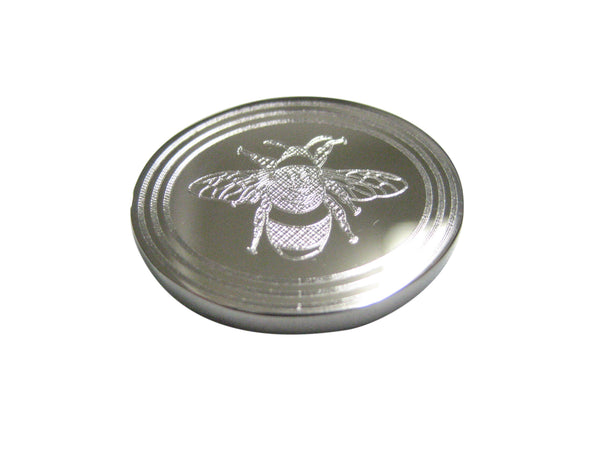 Silver Toned Etched Oval Bumble Bee Magnet