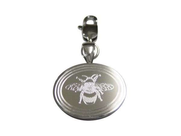 Silver Toned Etched Oval Bumble Bee Pendant Zipper Pull Charm