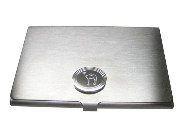 Silver Toned Etched Oval Camel Business Card Holder