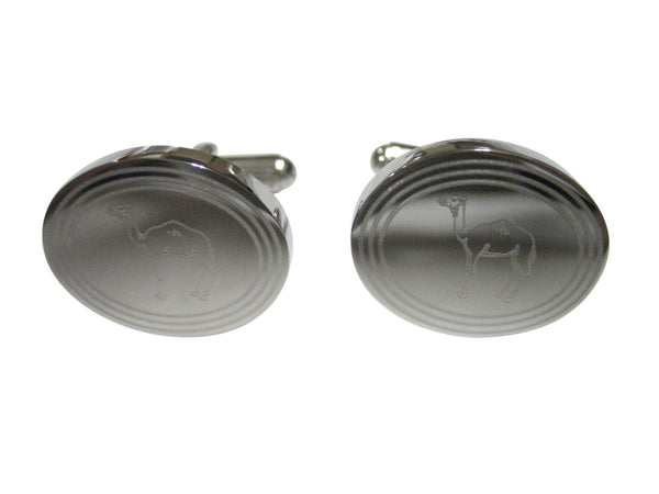 Silver Toned Etched Oval Camel Cufflinks