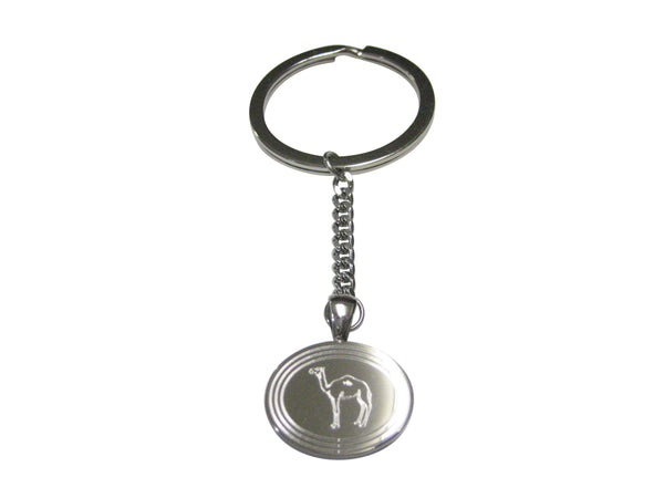 Silver Toned Etched Oval Camel Pendant Keychain