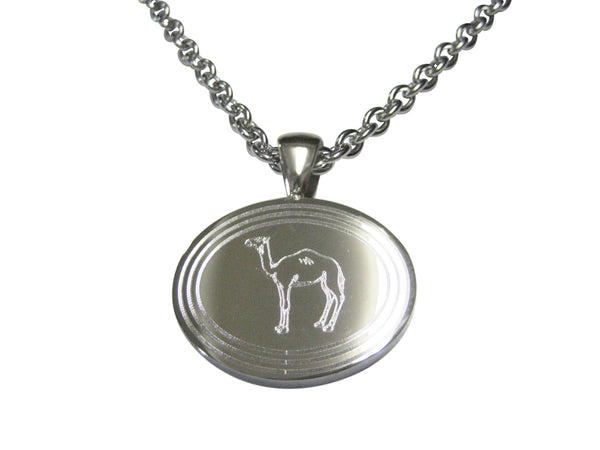Silver Toned Etched Oval Camel Pendant Necklace
