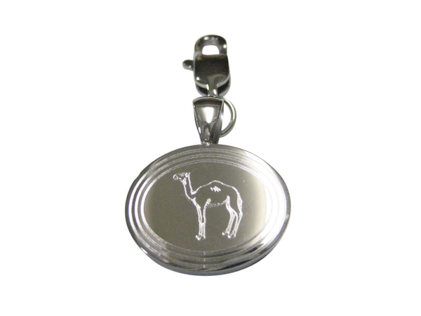 Silver Toned Etched Oval Camel Pendant Zipper Pull Charm