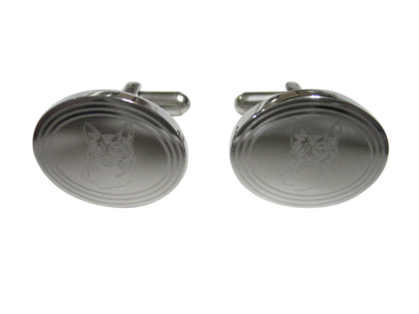 Silver Toned Etched Oval Cat Head Cufflinks