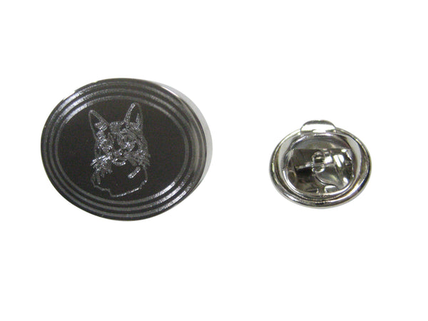 Silver Toned Etched Oval Cat Head Lapel Pin