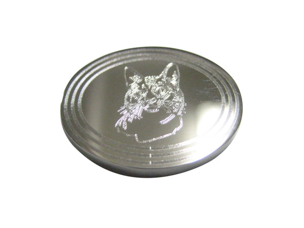 Silver Toned Etched Oval Cat Head Magnet