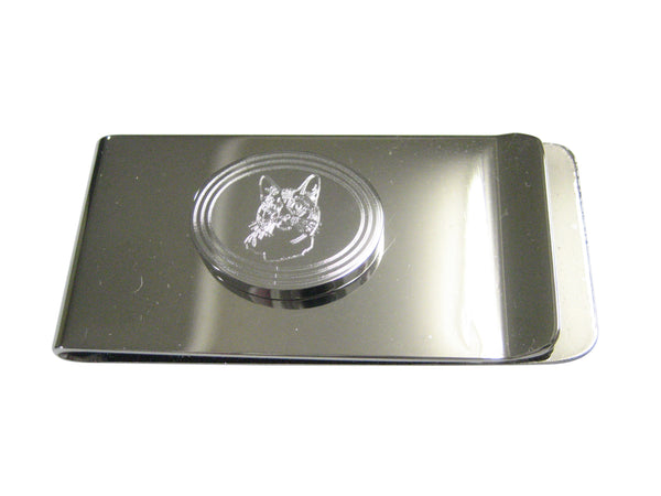 Silver Toned Etched Oval Cat Head Money Clip