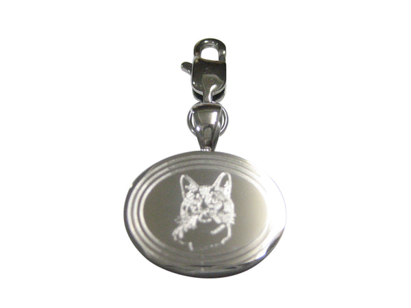 Silver Toned Etched Oval Cat Head Pendant Zipper Pull Charm