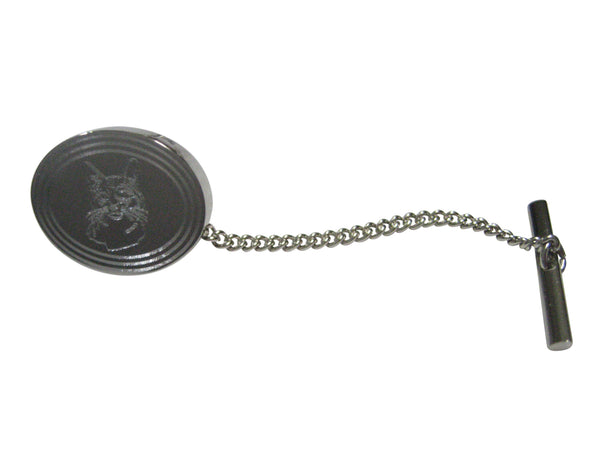 Silver Toned Etched Oval Cat Head Tie Tack