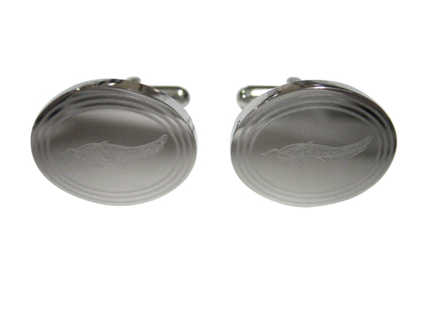 Silver Toned Etched Oval Catfish Cufflinks