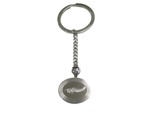 Silver Toned Etched Oval Catfish Pendant Keychain