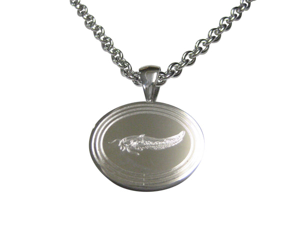 Silver Toned Etched Oval Catfish Pendant Necklace