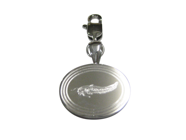 Silver Toned Etched Oval Catfish Pendant Zipper Pull Charm