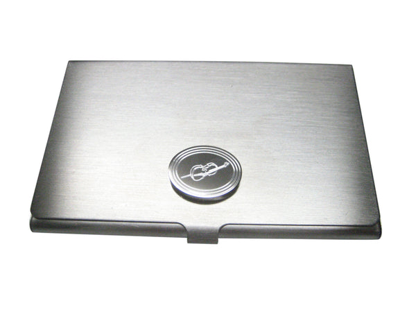 Silver Toned Etched Oval Cello Music Instrument Business Card Holder