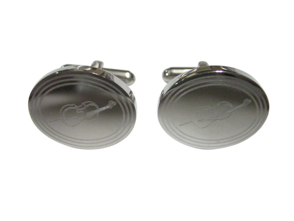 Silver Toned Etched Oval Cello Music Instrument Cufflinks