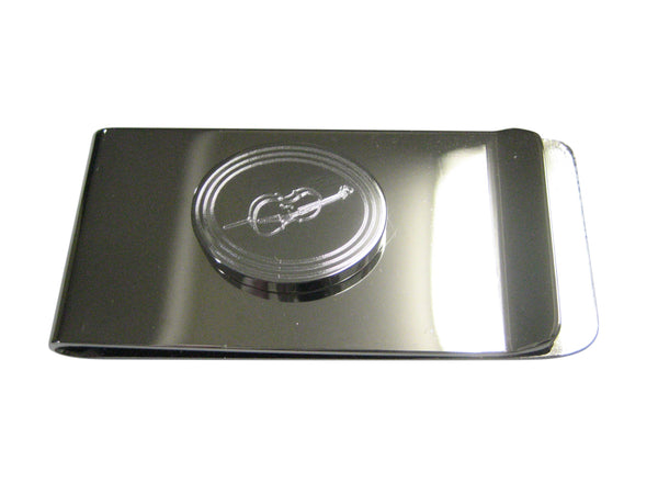 Silver Toned Etched Oval Cello Music Instrument Money Clip