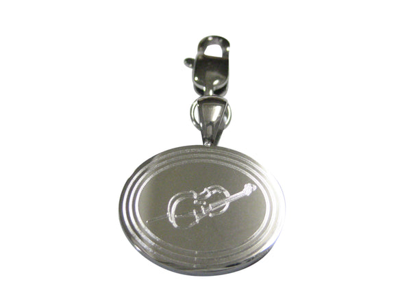 Silver Toned Etched Oval Cello Music Instrument Pendant Zipper Pull Charm