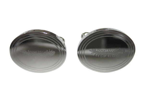 Silver Toned Etched Oval Centipede Bug Insect Cufflinks