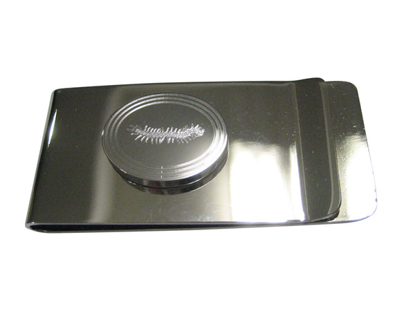 Silver Toned Etched Oval Centipede Bug Insect Money Clip