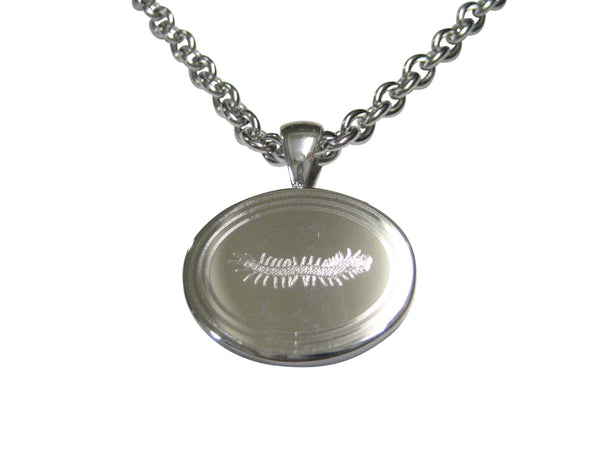 Silver Toned Etched Oval Centipede Bug Insect Pendant Necklace